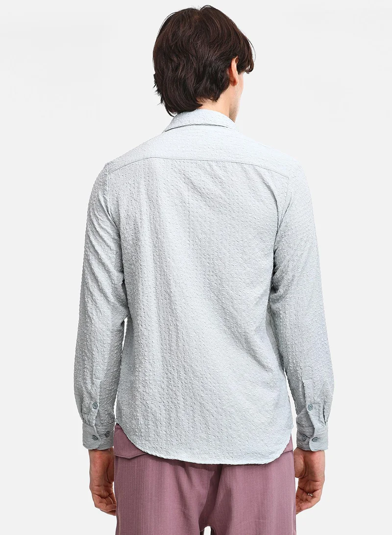 كامبوس سوترا Men's Icy Blue Cubic-Seersucker Shirt