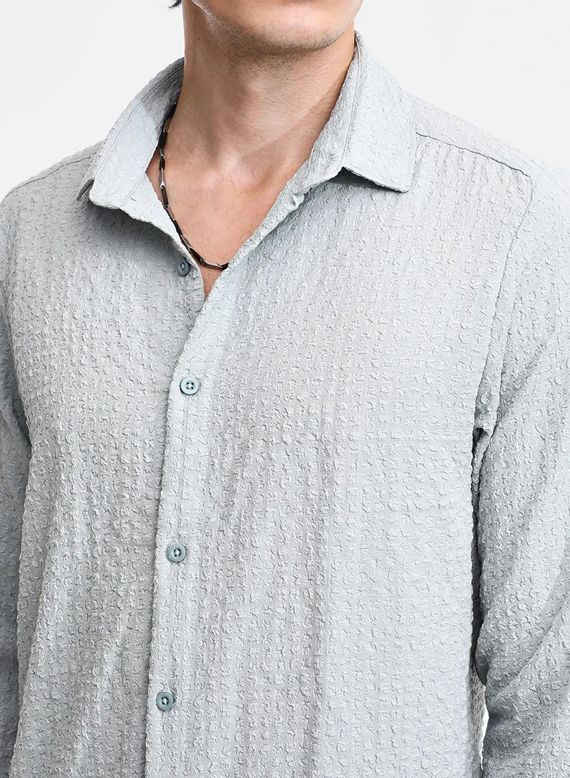 كامبوس سوترا Men's Icy Blue Cubic-Seersucker Shirt