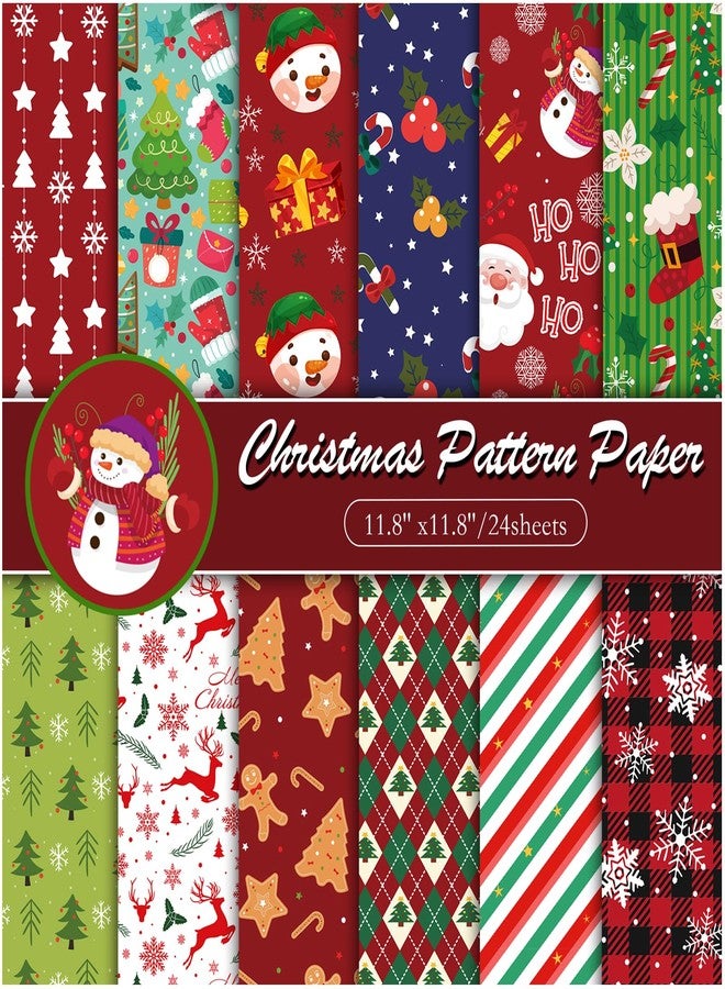 Konsait 24 Sheets Christmas Scrapbook Paper 12x12 Double Sided Pattern Paper for Card Making, Craft, Gift Wrapping, Origami, Scrapbooking Supplies - Image 1