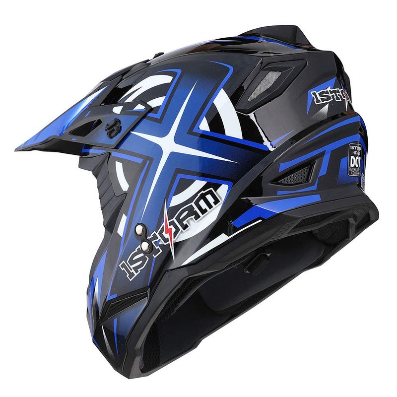 1Storm Adult Motocross Helmet BMX MX ATV Dirt Bike Four Wheeler Quad Motorcycle Full Face Helmet Racing Style: HF801 Sonic Blue - Image 1