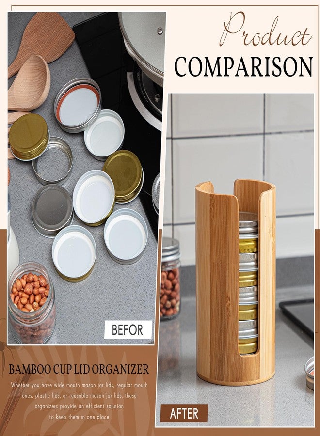 Suclain 2 Pcs Mason Jar Lid Organizer Bamboo Vertical Mason Jar Lid Storage Accessories Tumbler Lids Holder Cup Lids Organizer for Home Kitchen Countertop Cupboard(Wide Mouth & Regular Mouth) - Image 5