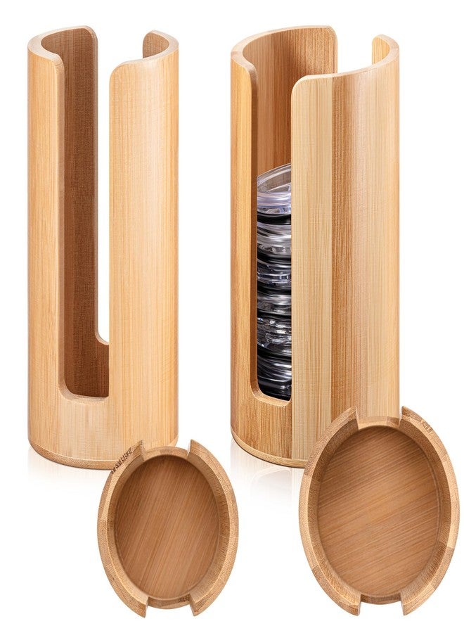 Suclain 2 Pcs Mason Jar Lid Organizer Bamboo Vertical Mason Jar Lid Storage Accessories Tumbler Lids Holder Cup Lids Organizer for Home Kitchen Countertop Cupboard(Wide Mouth & Regular Mouth) - Image 1