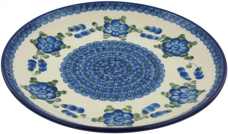 Polmedia Polish Pottery Authentic Polish Pottery Lunch Plate in Blue Poppies Design Handmade in Bolesawiec Poland by Ceramika Artystyczna  Certificate of Authenticity - Image 1