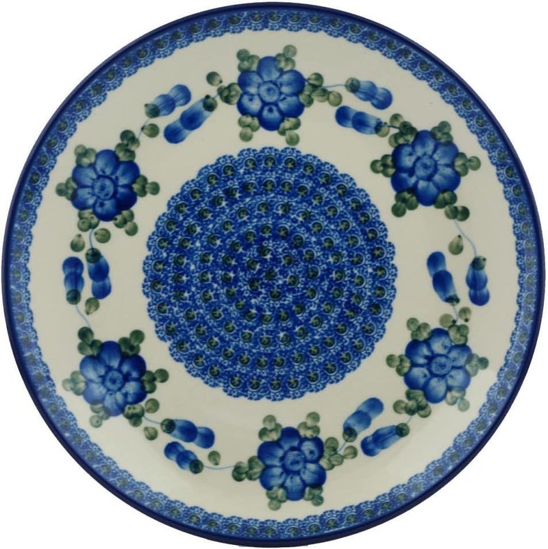 Polmedia Polish Pottery Authentic Polish Pottery Lunch Plate in Blue Poppies Design Handmade in Bolesawiec Poland by Ceramika Artystyczna  Certificate of Authenticity - Image 2