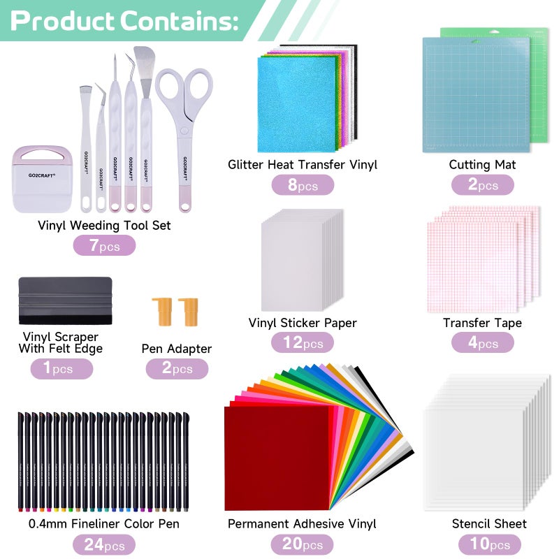 GO2CRAFT All-in-One Accessories Bundle, 90Pcs Ultimate Tools and Accessories with Vinyl, Weeding Tools, Transfer Tape, Crafting Starter Kit - Image 2