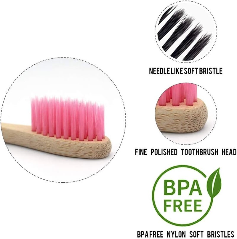 Virgin Forest 8 Pcs Bamboo Toothbrush, BPA-Free Soft Toothbrushes, Natural Eco-Friendly Biodegradable Best Travel Wood Toothbrush Set, for Sensitive Gums - Image 2