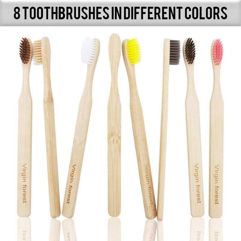 Virgin Forest 8 Pcs Bamboo Toothbrush, BPA-Free Soft Toothbrushes, Natural Eco-Friendly Biodegradable Best Travel Wood Toothbrush Set, for Sensitive Gums - Image 4