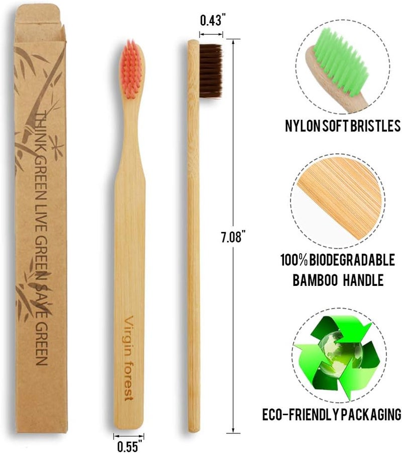 Virgin Forest 8 Pcs Bamboo Toothbrush, BPA-Free Soft Toothbrushes, Natural Eco-Friendly Biodegradable Best Travel Wood Toothbrush Set, for Sensitive Gums - Image 3