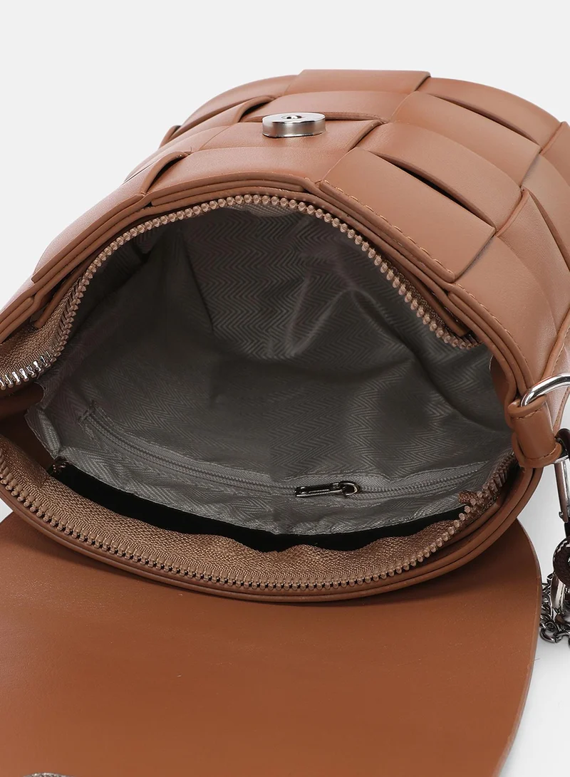 Haute Sauce Solid Interlock Regular Vegan Leather Sling Bag with Detachable Strap For Women