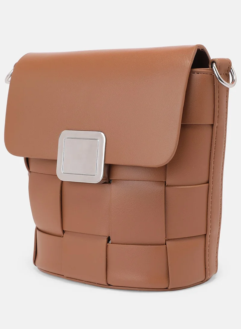 Haute Sauce Solid Interlock Regular Vegan Leather Sling Bag with Detachable Strap For Women
