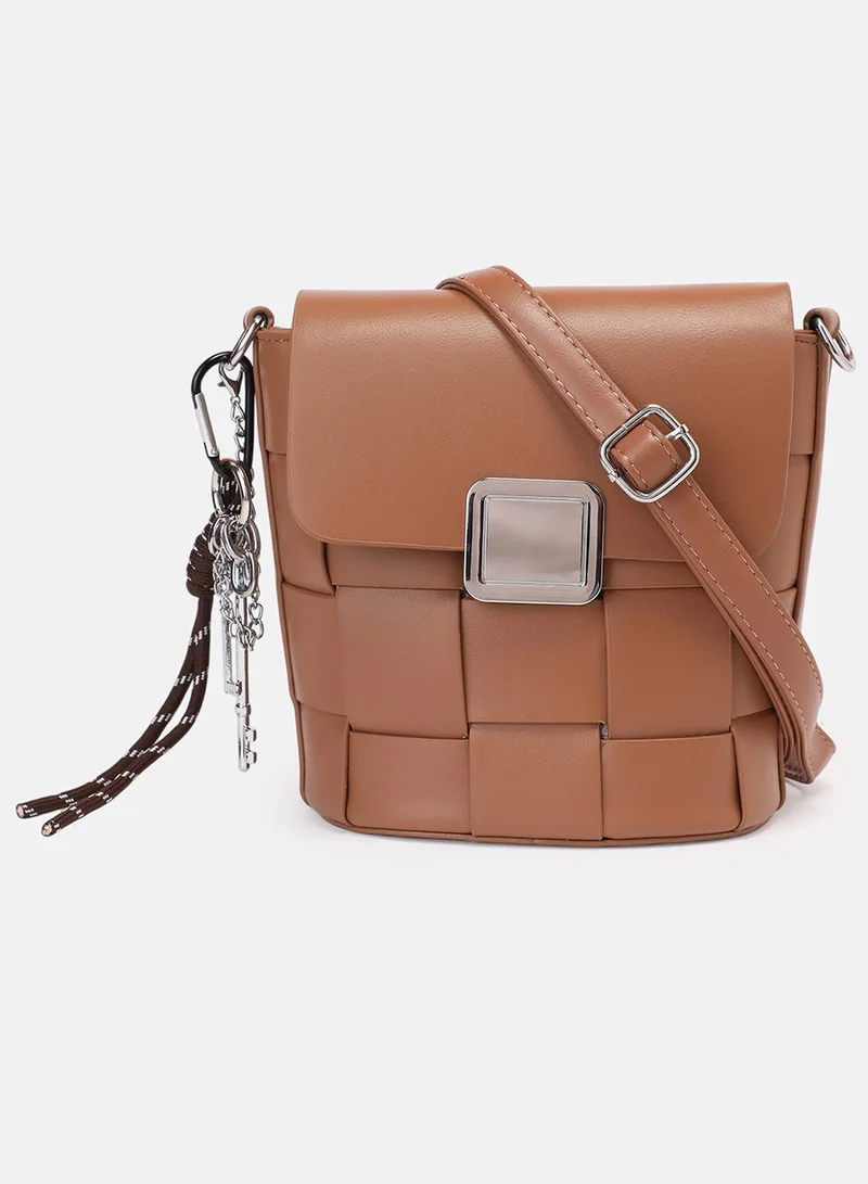Haute Sauce Solid Interlock Regular Vegan Leather Sling Bag with Detachable Strap For Women
