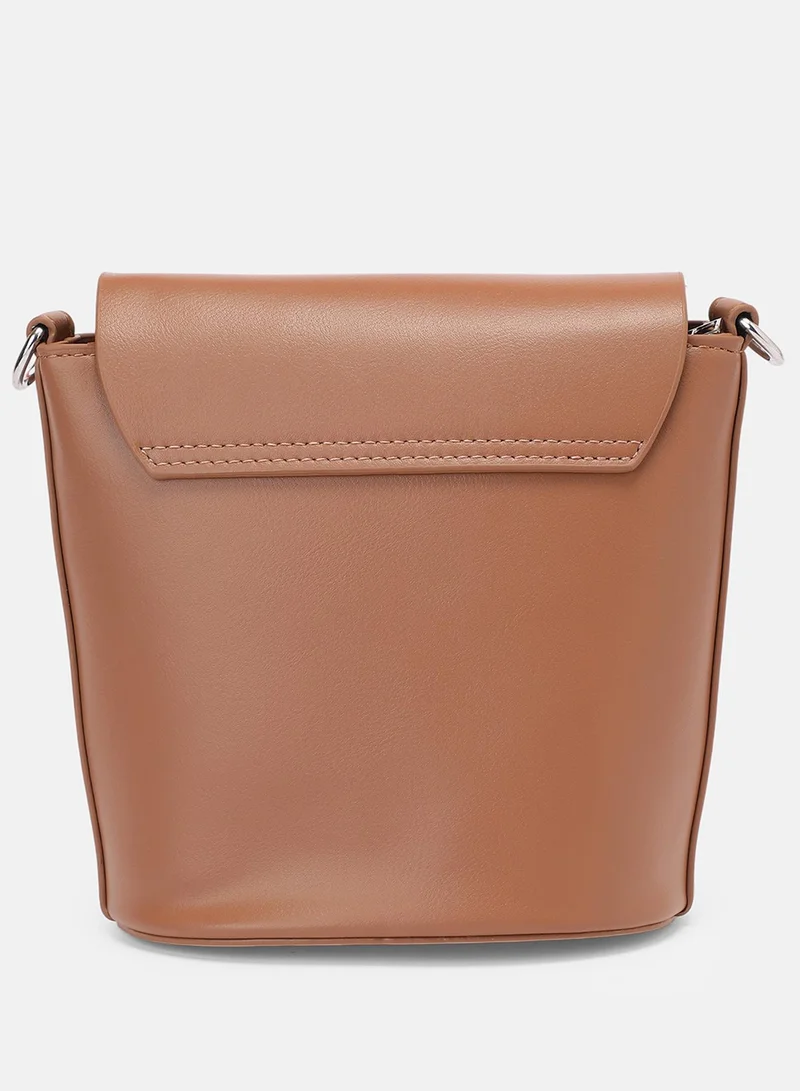 Haute Sauce Solid Interlock Regular Vegan Leather Sling Bag with Detachable Strap For Women
