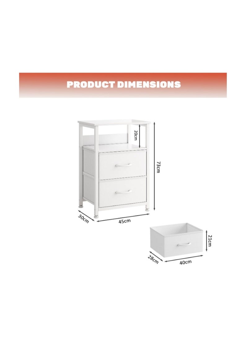 Jubestry 3-Tier Nightstand Side Table with 2 Fabric Drawers and Open Shelf Home Bedside Table End Coffee Table for Living Room Bedroom 45 * 30 * 73cm - Image 2