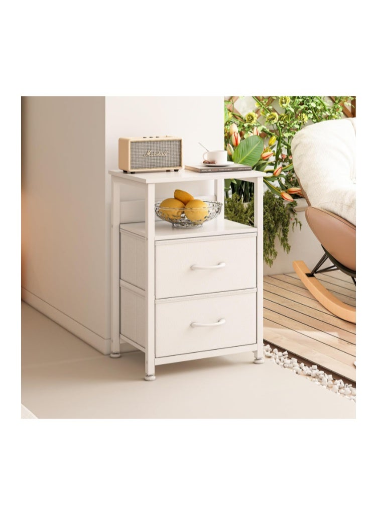 Jubestry 3-Tier Nightstand Side Table with 2 Fabric Drawers and Open Shelf Home Bedside Table End Coffee Table for Living Room Bedroom 45 * 30 * 73cm - Image 3