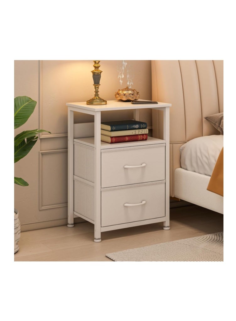 Jubestry 3-Tier Nightstand Side Table with 2 Fabric Drawers and Open Shelf Home Bedside Table End Coffee Table for Living Room Bedroom 45 * 30 * 73cm - Image 1