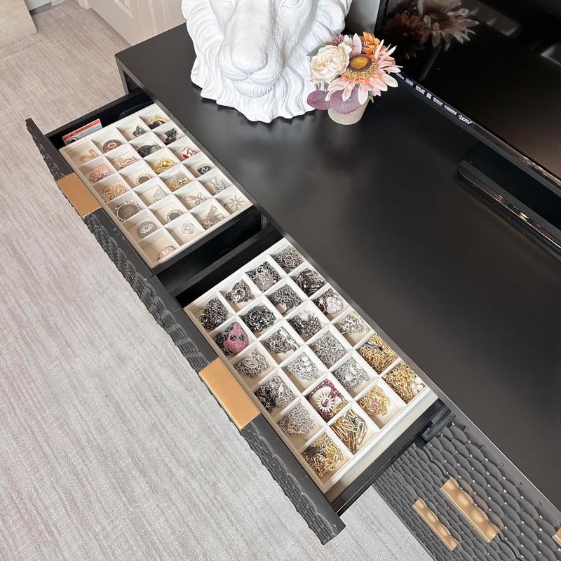 Coward 2PC Stackable 24 Gird Jewelry Organizer Tray Necklace Earring Box Storage Drawer Ring Bracelet Display Holder (beige(24grid+24grid)) - Image 5