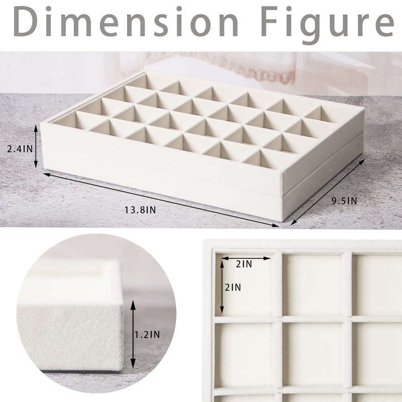 Coward 2PC Stackable 24 Gird Jewelry Organizer Tray Necklace Earring Box Storage Drawer Ring Bracelet Display Holder (beige(24grid+24grid)) - Image 4