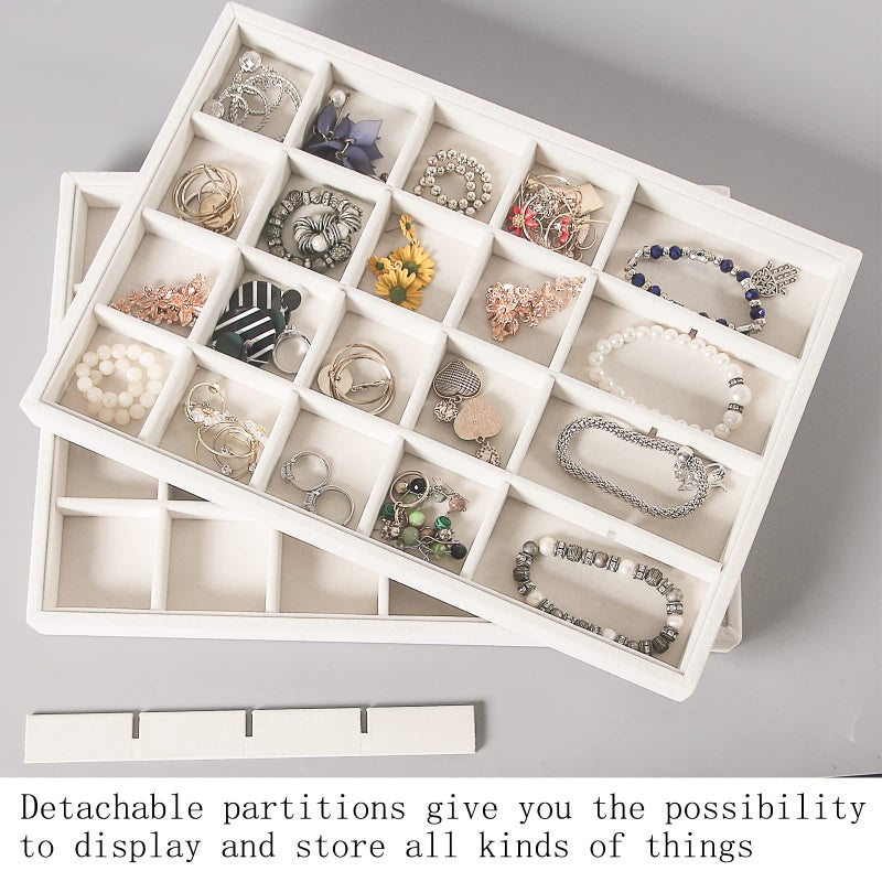 Coward 2PC Stackable 24 Gird Jewelry Organizer Tray Necklace Earring Box Storage Drawer Ring Bracelet Display Holder (beige(24grid+24grid)) - Image 2