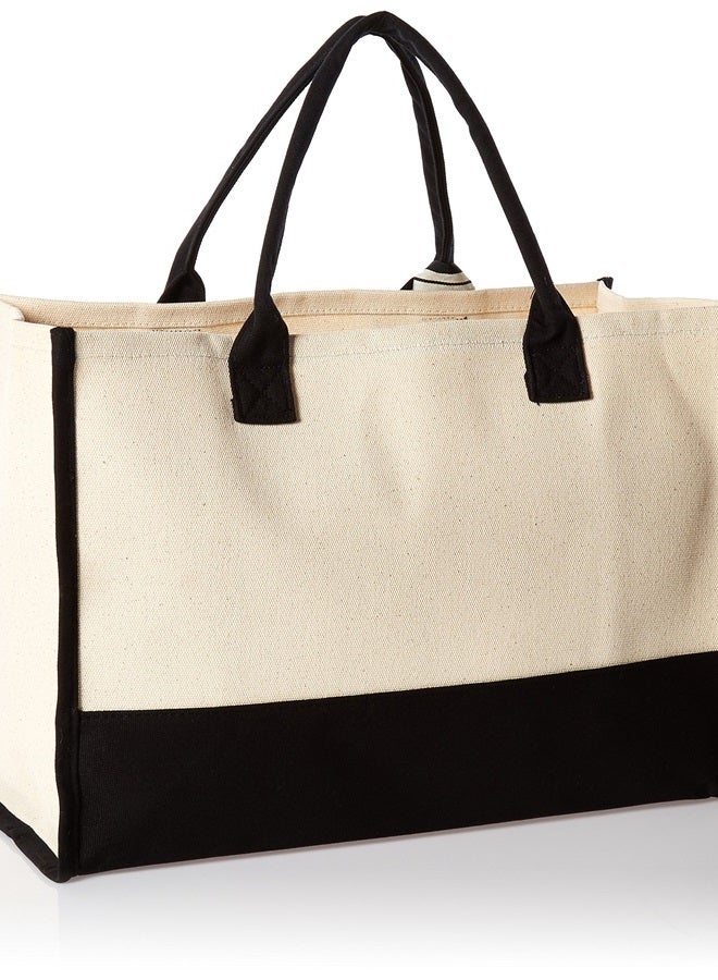 mud pie Classic Black and White Initial Canvas Tote Bags (P), 100% Cotton, 17" x 19" x 2" - Image 2