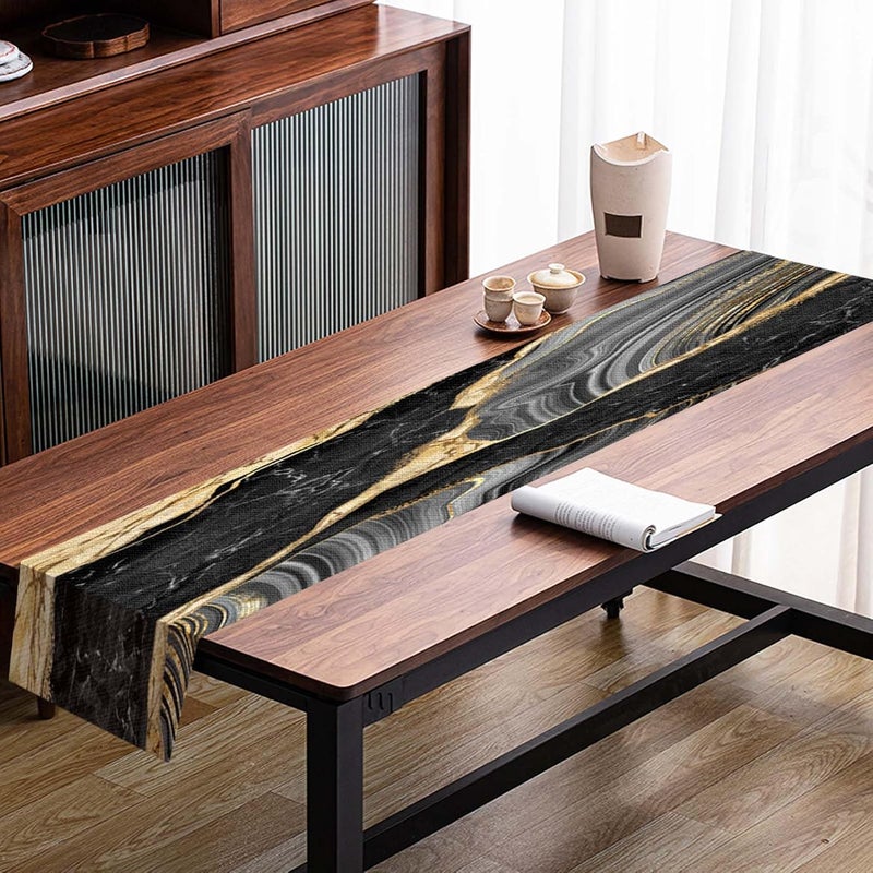 Mcalk Black Marble Table Runner and Placemats Set of 6 Pieces Gold Marble Placemats Modern Cloth Place Mats Indoor for KitchenWashable Linen Material for Dining Table - Image 5