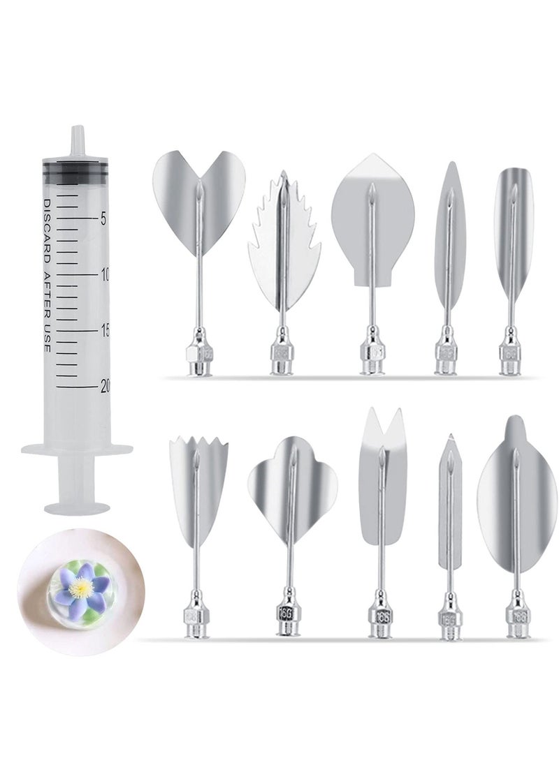 KASTWAVE Jelly Art Tool Set, 3D Gelatin Jelly Cake Decorating Tool, 11 Piece Stainless Steel Gelatin Art Tool with Syringe Nozzle, Floral Cake Decorating Tool DIY Pinpoint Pastry Tool for Cake Pudding Making  - Image 1
