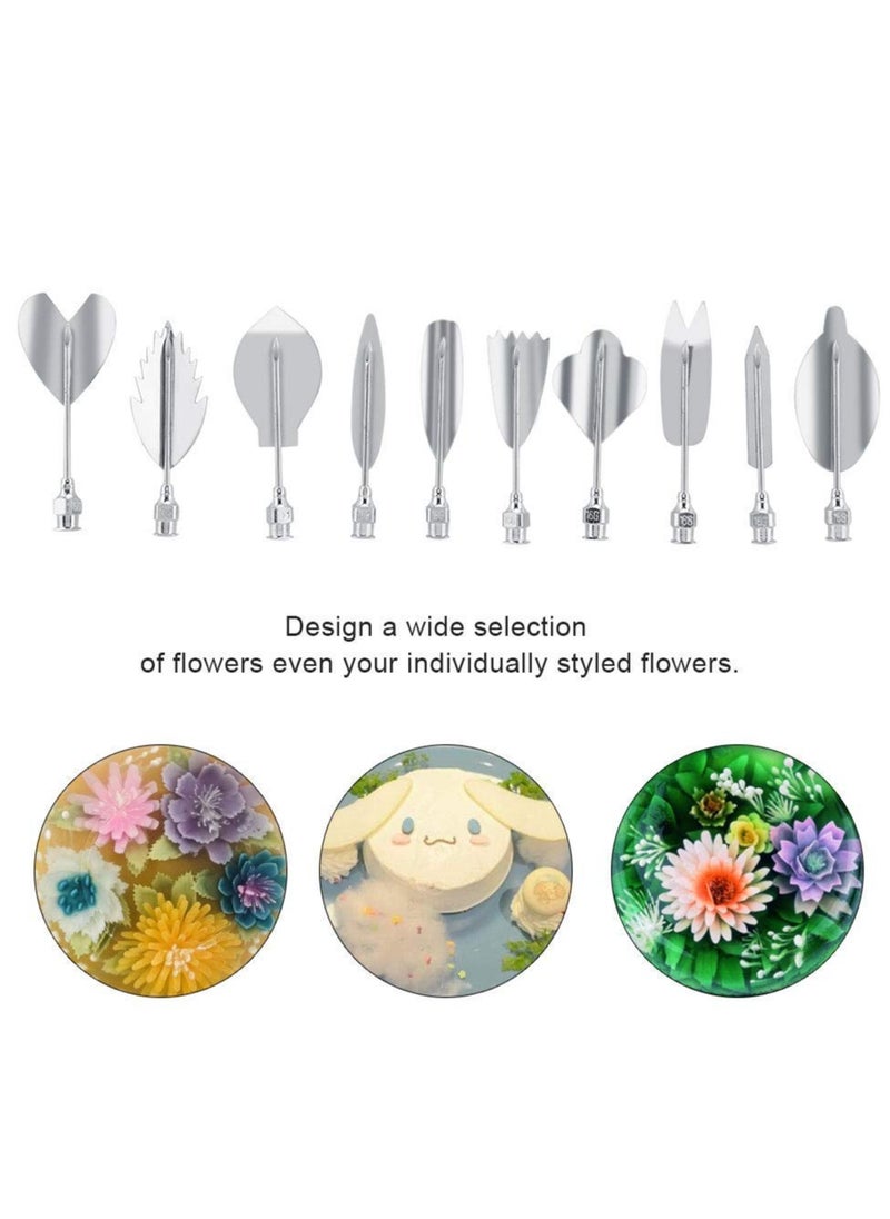 KASTWAVE Jelly Art Tool Set, 3D Gelatin Jelly Cake Decorating Tool, 11 Piece Stainless Steel Gelatin Art Tool with Syringe Nozzle, Floral Cake Decorating Tool DIY Pinpoint Pastry Tool for Cake Pudding Making  - Image 2