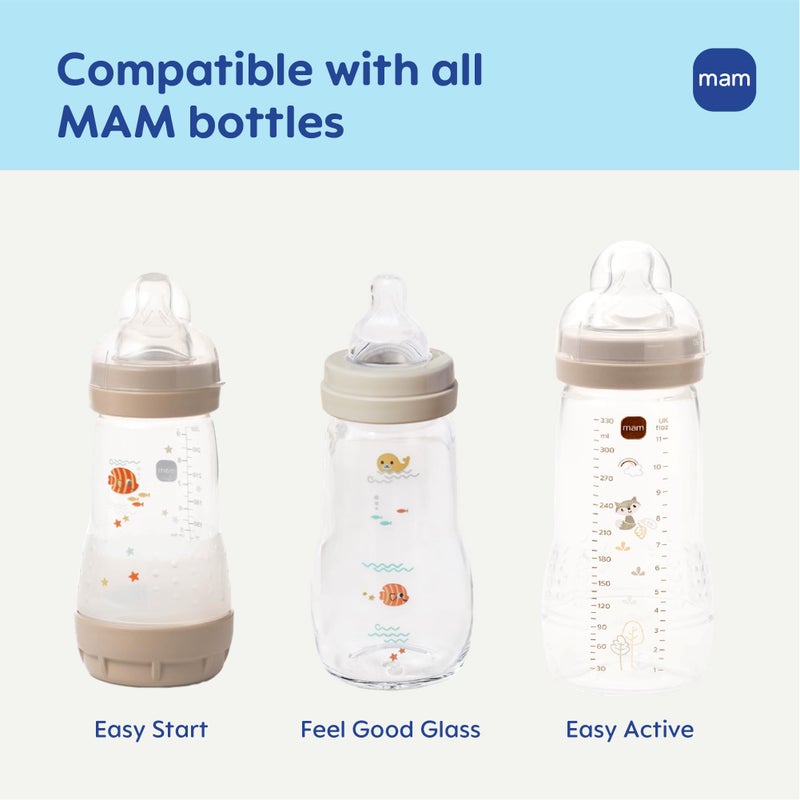 MAM Baby Bottle Nipple Mixed Flow Pack, Slow Size 1 and Medium Flow Size 2 for Babies 0+ Months, Skin Soft BPA Free Silicone, 94% Nipple Acceptance, Fits All MAM Bottles, 4 Pack, Made in Europe - Image 5