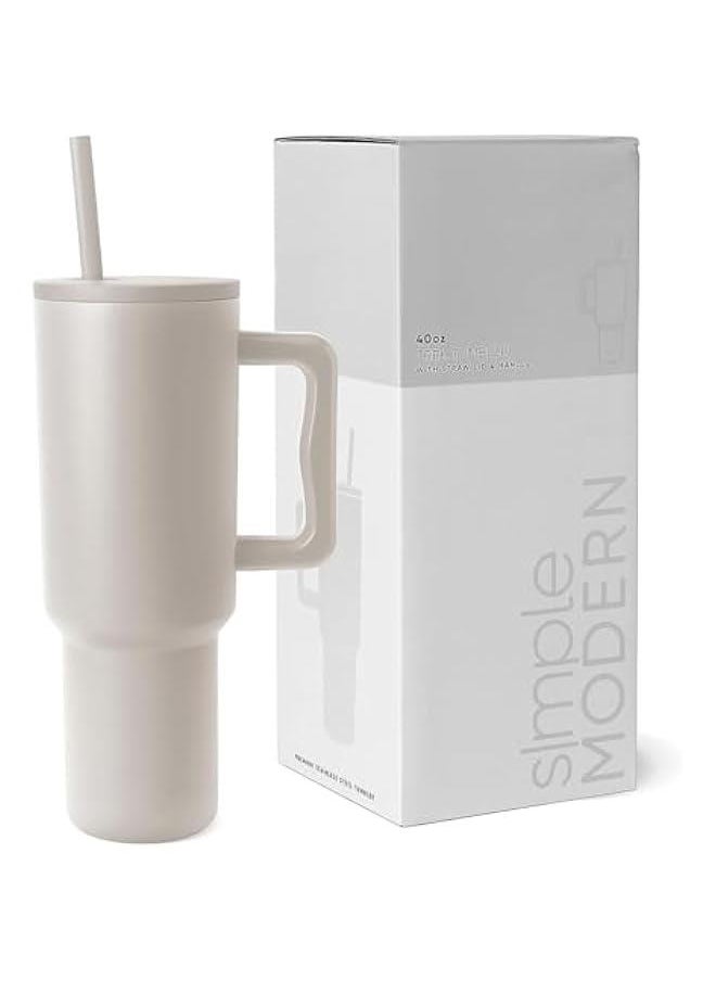 HOOKOR Durku 40 oz Tumbler with Handle and Straw Lid, 100% Leak-proof Travel Coffee Mug, Stainless Steel Insulated Cup for Hot Cold Beverages, Keeps Cold for 34Hrs or Hot for 10Hrs, Dishwasher Safe (Beige)  - Image 1