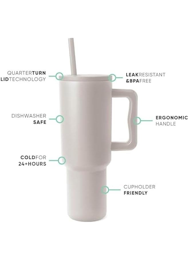 HOOKOR Durku 40 oz Tumbler with Handle and Straw Lid, 100% Leak-proof Travel Coffee Mug, Stainless Steel Insulated Cup for Hot Cold Beverages, Keeps Cold for 34Hrs or Hot for 10Hrs, Dishwasher Safe (Beige)  - Image 2