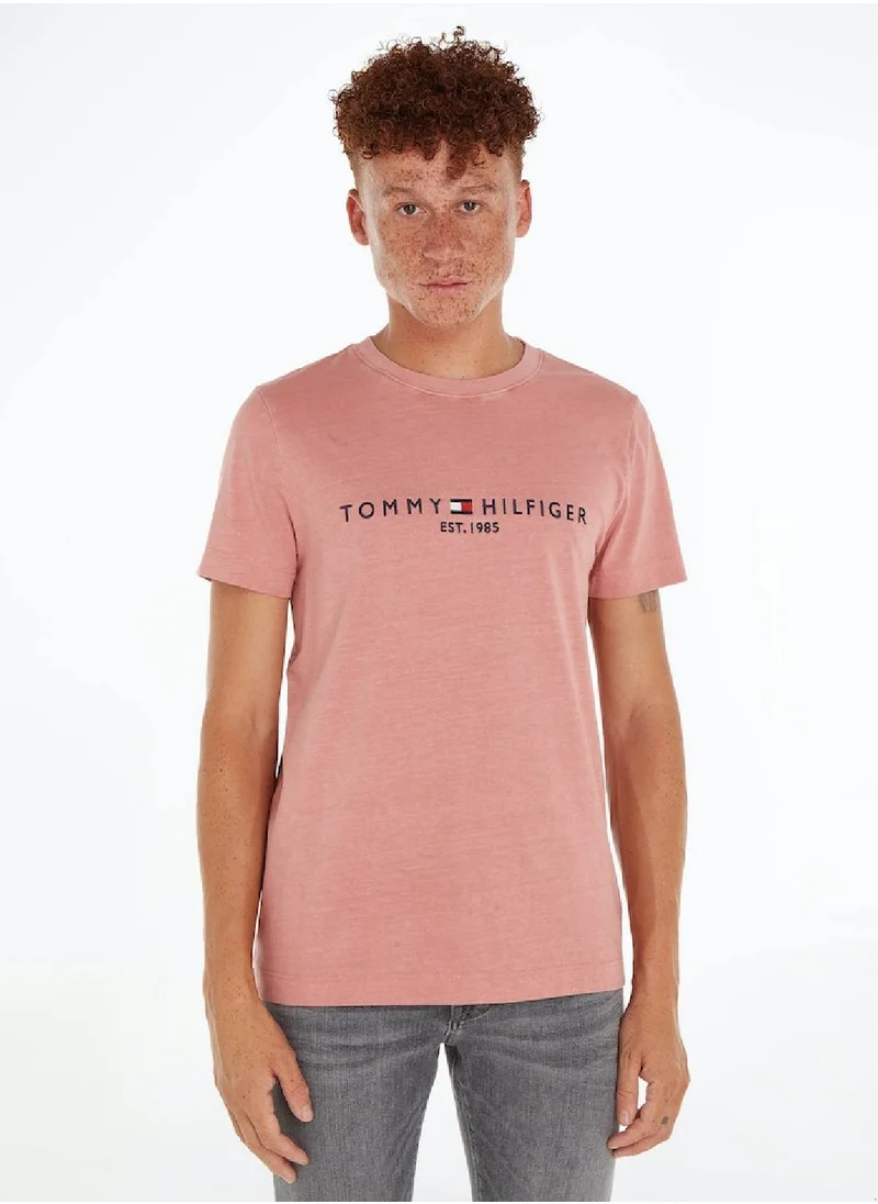 TOMMY HILFIGER Men's GarneMen'st Dye Tommy Logo T-Shirt - Cotton, Pink