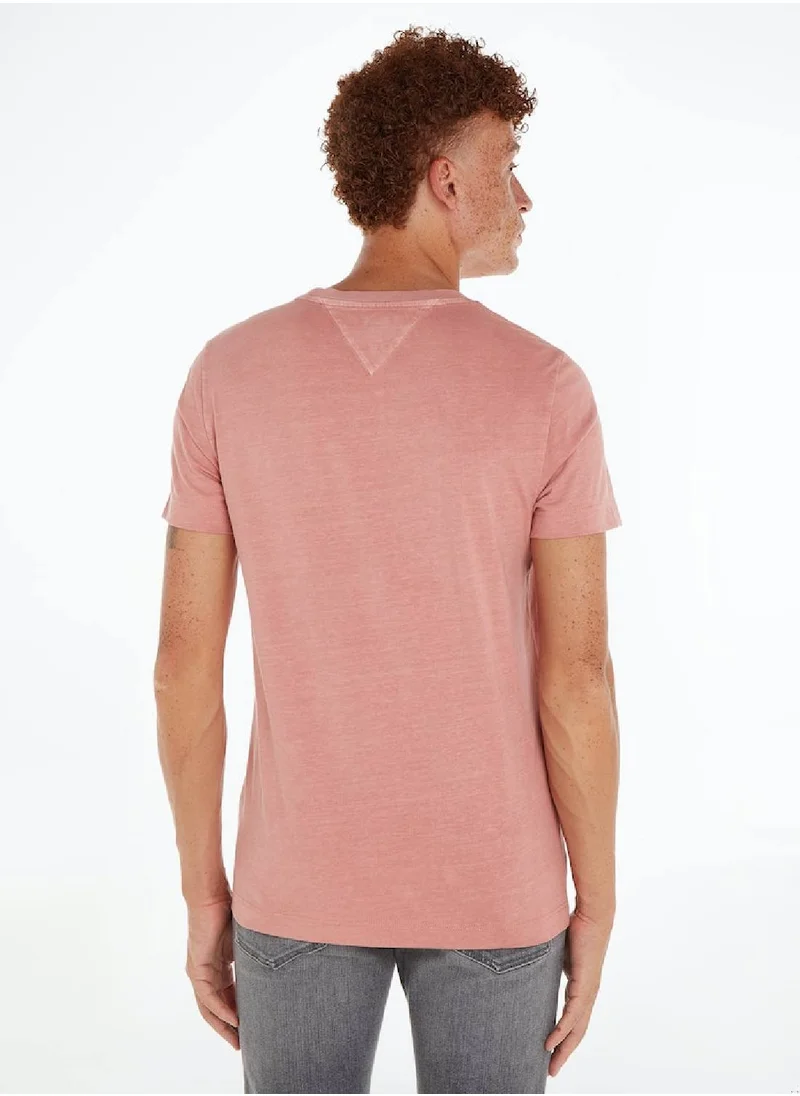 TOMMY HILFIGER Men's GarneMen'st Dye Tommy Logo T-Shirt - Cotton, Pink