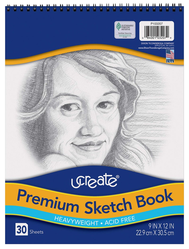 دفتر رسم UCREATE المتميز وزن ثقيل 9 × 12 30 ورقة أبيض 103207