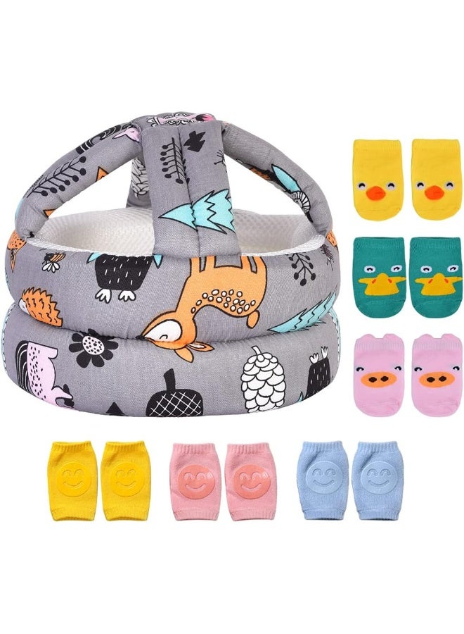 Umtiti Baby Adjustable Helmet, Lightweight and Soft, with 3 Pairs Baby Knee Pads for Crawling & 3 Pairs Baby Socks, Great for Baby Learning to Walk and Crawl. - Image 1