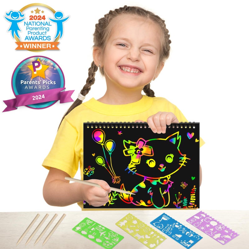 ZMLM Scratch Paper Art Craft: 2 Pack Rainbow Scratch Set for 3 4 5 6 7 8 9 10 Years Old Girls Boys Students Drawing Coloring Black Magic Art Supplies Kits Gifts School Birthday Party Toys(Classic) - Image 2