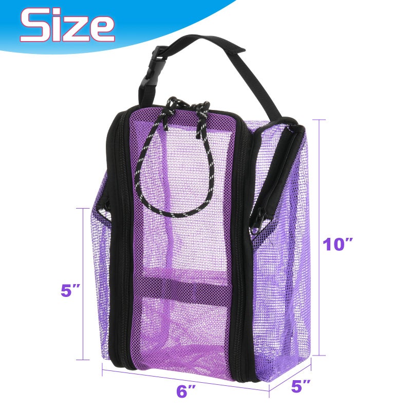Cosmos Mesh Shower Caddy Toiletry Organizer Hanging Shower Tote Bag  Quick Dry Shower Organizer Portable Bath Bag with Durable Zippers & Side Pockets for Travel Gym Swimming Beach & Camp (Purple) - Image 2