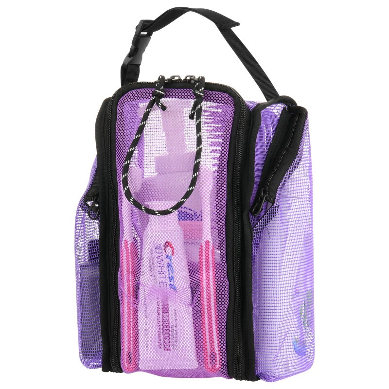 Cosmos Mesh Shower Caddy Toiletry Organizer Hanging Shower Tote Bag  Quick Dry Shower Organizer Portable Bath Bag with Durable Zippers & Side Pockets for Travel Gym Swimming Beach & Camp (Purple) - Image 1