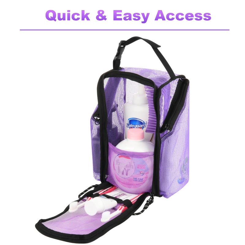 Cosmos Mesh Shower Caddy Toiletry Organizer Hanging Shower Tote Bag  Quick Dry Shower Organizer Portable Bath Bag with Durable Zippers & Side Pockets for Travel Gym Swimming Beach & Camp (Purple) - Image 3