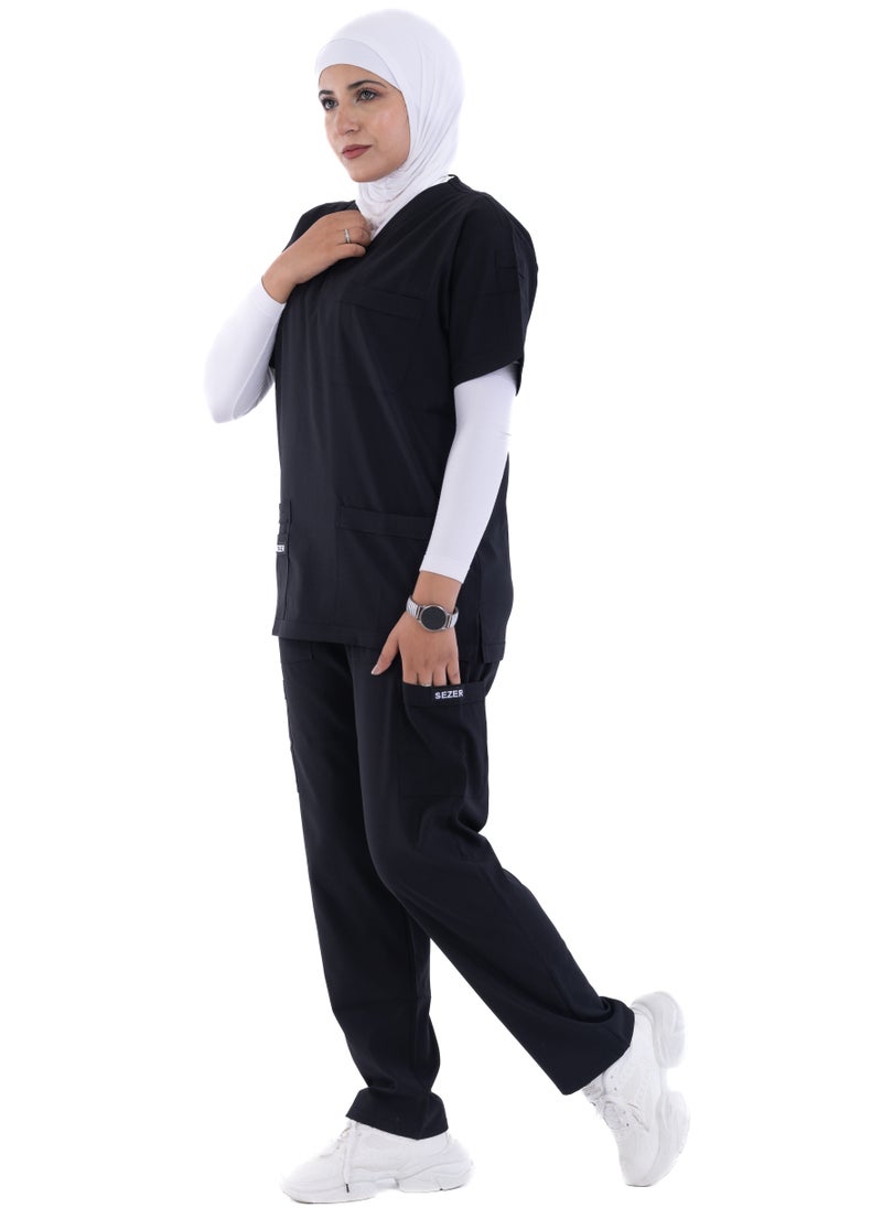 sezer Women's Caesar Scrub - soft cotton in black for your brilliance and comfort every work day!  - Image 1