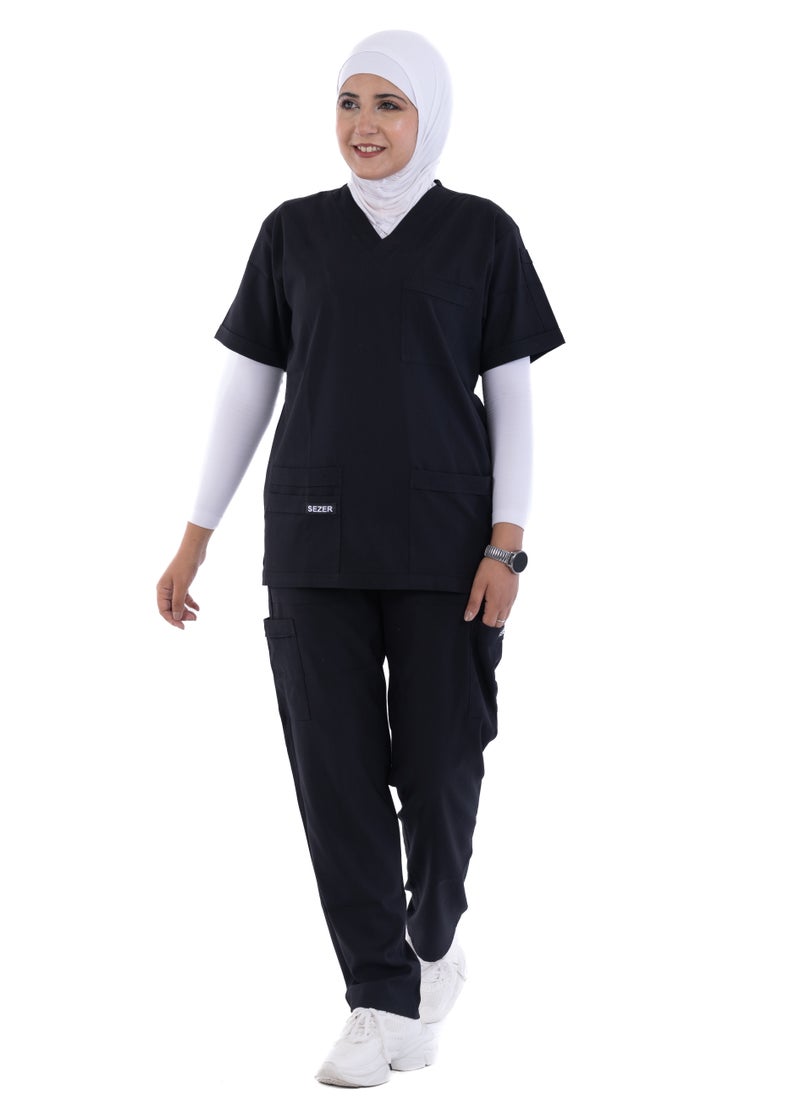 sezer Women's Caesar Scrub - soft cotton in black for your brilliance and comfort every work day!  - Image 2