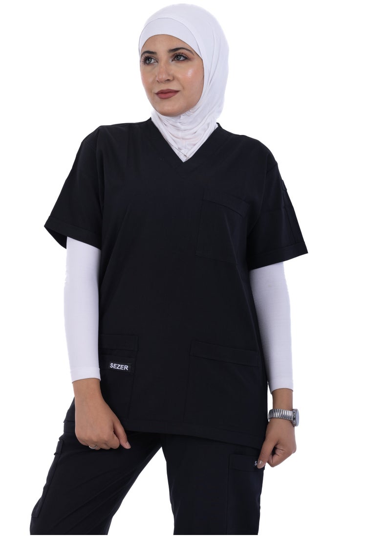 sezer Women's Caesar Scrub - soft cotton in black for your brilliance and comfort every work day!  - Image 4