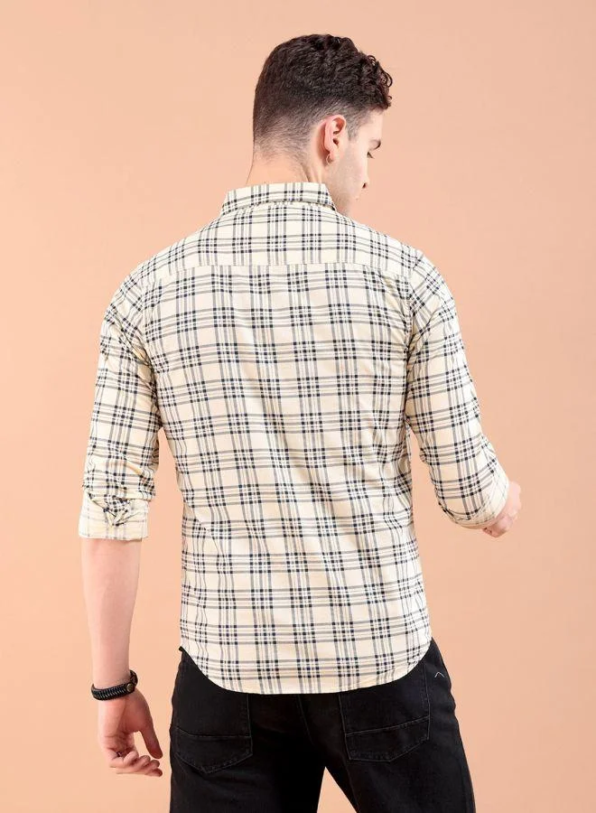 The Indian Garage Co Men Slim Fit Checkered Full Sleeves Spread Collar Casual Shirt
