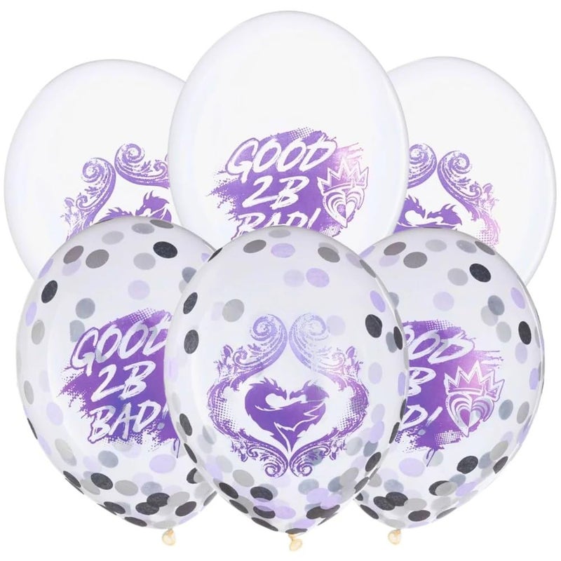 Amscan Disney Descendants 3 Latex Confetti Balloons - 12" (6 Pcs) - Perfect for Themed Parties, Celebrations & Decor - Unique Design, Clear/Purple - Image 1