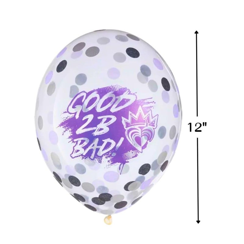 Amscan Disney Descendants 3 Latex Confetti Balloons - 12" (6 Pcs) - Perfect for Themed Parties, Celebrations & Decor - Unique Design, Clear/Purple - Image 2