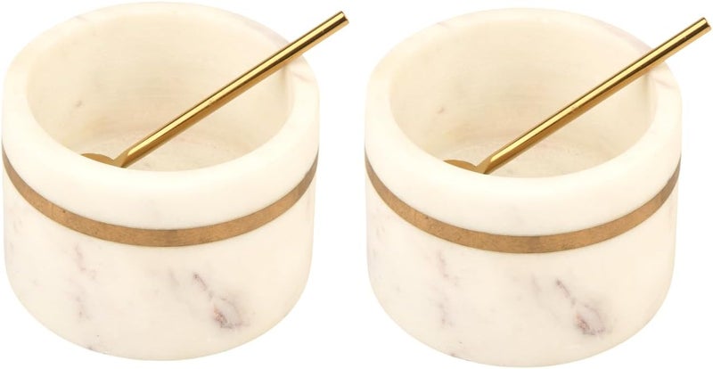 Cruiser’s Cache Cruiser’s Caché Marble Salt and Spice Cellars or Dipping Bowls with Gold Spoons | Set of 2 - Image 2