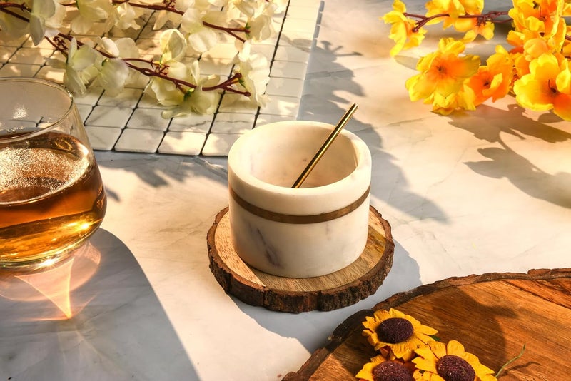 Cruiser’s Cache Cruiser’s Caché Marble Salt and Spice Cellars or Dipping Bowls with Gold Spoons | Set of 2 - Image 3