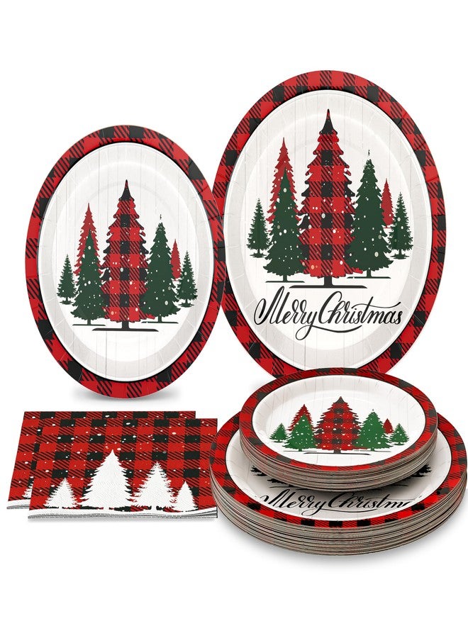 Homlouue 200 Pcs Christmas Paper Plates and Napkins, Red and White Disposable Set for 50 Guests, Christmas Tree Design, Party Table Decorations - Image 1