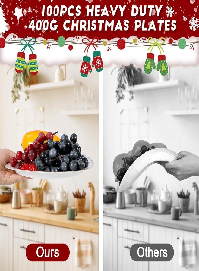 Homlouue 200 Pcs Christmas Paper Plates and Napkins, Red and White Disposable Set for 50 Guests, Christmas Tree Design, Party Table Decorations - Image 3