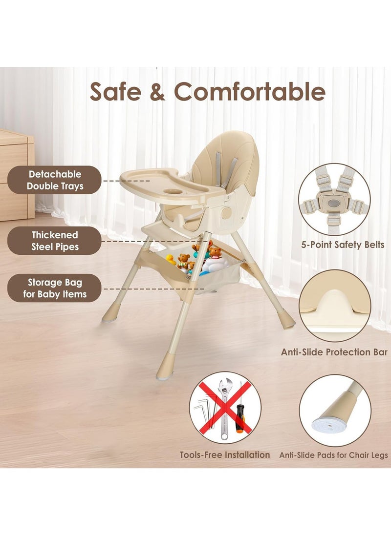 Apexll - High Chair for Babies and Toddlers, Foldable Baby High Chair with Adjustable Backrest, Double Removable Trays, Supports Up to 50KG, Easy to Clean - Image 1