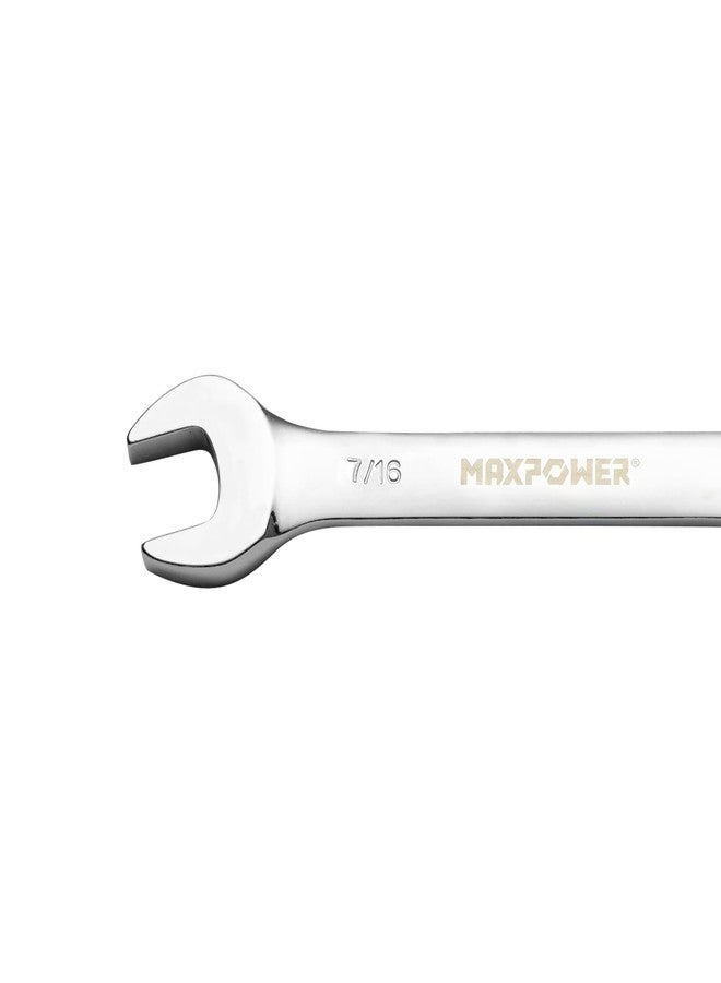 مفتاح ربط تروس مرن من MAXPOWER مقاس 7/16 بوصة، مفتاح ربط مركب بسقاطة من الدرجة الصناعية، مصنوع من فولاذ Cr-V معالج حرارياً ومطروق، 12 نقطة برأس مرن، SAE - Image 3