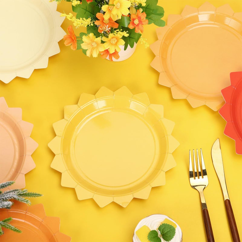 Whaline 90Pcs Boho Sun Paper Plates First Trip Around The Sun Disposable Plates Sunshine Party Tableware For Birthday Baby Shower Summer Table Supplies  6 Colors - Image 3